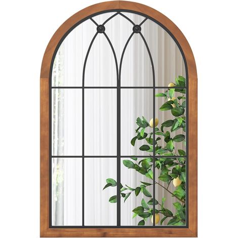 COSTWAY Espejo de Pared 60 x 90cm, Espejo con Acabado de Ventana Arqueada, Espejo en Forma de Marco de Ventana con Tablero Trasero, Espejo con Marco Madera para Interior, Sala de Estar, Entrada (1/5)