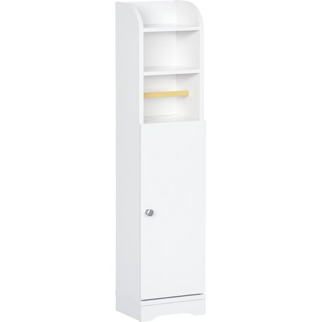 Porte-papier toilette avec meuble de salle de bain et étagère intérieure réglable 23 x 18 x 100 cm Blanc (1/5)