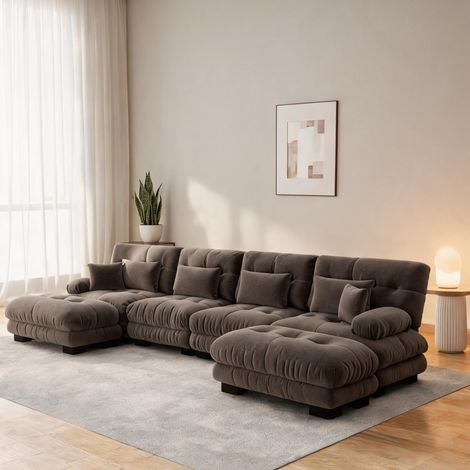 Canapé modulaire en U 4 places convertible avec poufs en tissu (1/5)