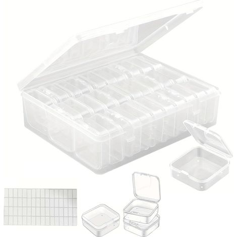Lot de 30 petites boîtes de rangement avec couvercle, 5,5 x 5,5 x 2 cm, boîte de rangement transparente pour perles, bijoux, pilules, petites pièces, bricolage (1/4)