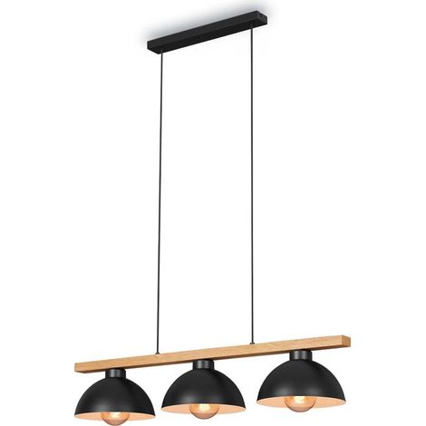 Pendelleuchte Hängelampe Retro Schirm Vintage 3xE27 Metall-Holz schwarz Briloner