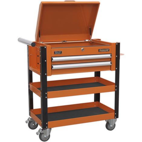 Sealey Heavy-Duty Mobile Tool & Parts Trolley 2 Drawers & Lockable Top - Orange AP760MO