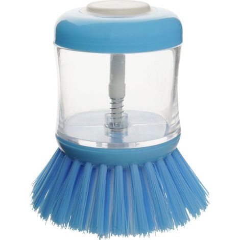 Brosse à Vaisselle, Brosse avec réservoir pour Liquide Vaisselle, Brosse Vaisselle pour Plats et Assiettes Sales, Plastique, Bleu, 8 x 7 x 5 cm (1/2)
