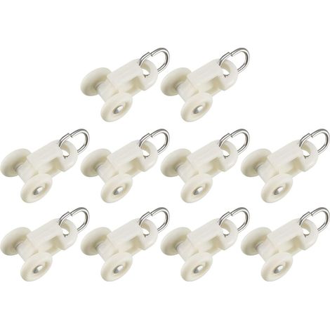 Rodillos para barras de cortina (10 mm) - 50 unidades, soporte de plástico de doble rueda, aptos para barras de cortina correderas. (1/5)