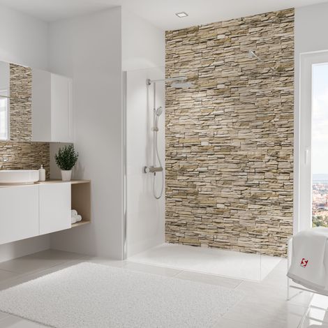 Schulte – Panneau mural de douche parement clair 150 x 255 cm – Composite aluminium – Résistant à la chaleur jusqu'à 100°C – Installation facile
