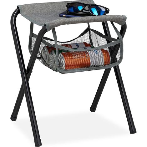 Relaxdays Camping Stool, with Storage Pocket, Folding, Without Backrest, Garden, Portable Seat, 40 x 35 x 30 cm, Grey