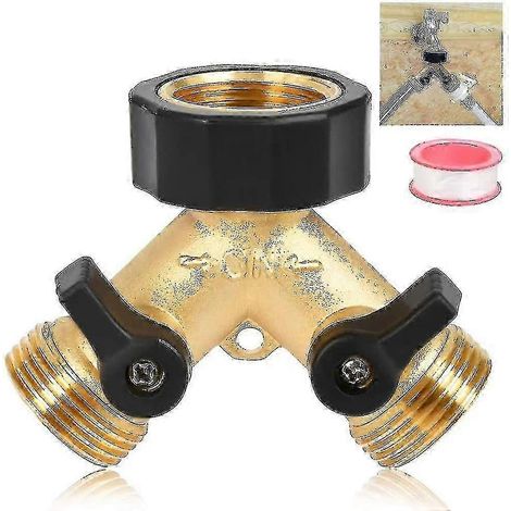 Distributeur en Y en laiton, filetage 3/4", pour tuyau d'arrosage et machine à laver, distributeur d'eau à 2 voies avec vanne.
