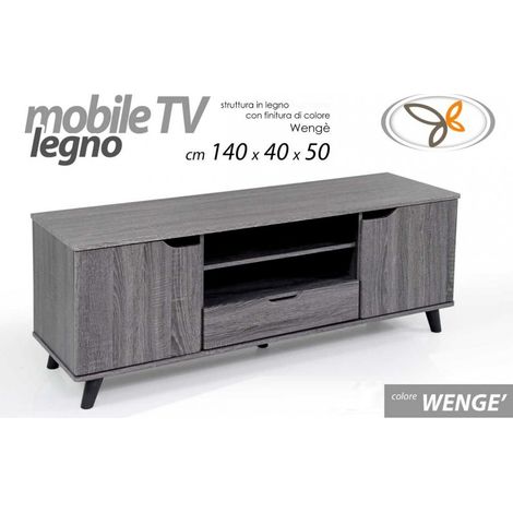 Niedriger TV-Schrank aus Wengè, Türen und Regale cm 140 x 40 x 50 h