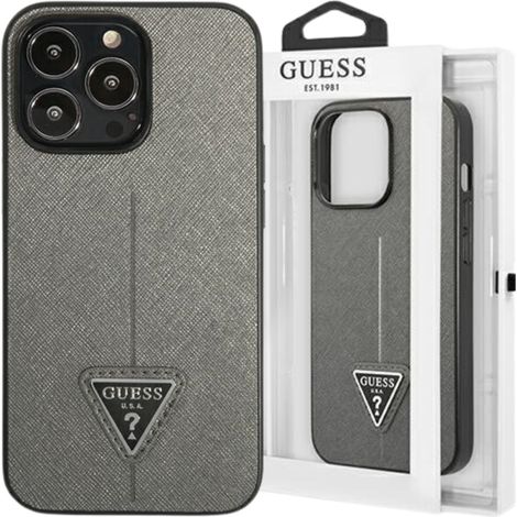 Funda rígida Guess GUHCP13XPSATLG para iPhone 13 Pro Max de 6,7 pulgadas, color plata/plata, con logo triangular y diseño Saffiano. (1/5)