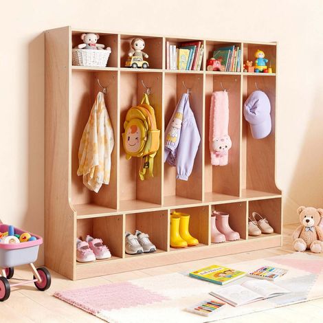 VEVOR Armadio Porta Cappotti Scarpe per Bambini 5 Scomparti, Armadietto per Bambini Guardaroba per Spazio Asilo Nido Scuola Materna Casa, 10 Piccoli Scomparti di Stoccaggio, Armadietto con Ganci (1/5)
