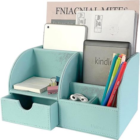Organiseur de bureau Unionbasic, organiseur de bureau multifonctionnel en cuir, porte-stylo - Biness Porte-cartes/stylo/crayon/téléphone portable/articles de papeterie StoraAruba Bleu Révisé (1/5)
