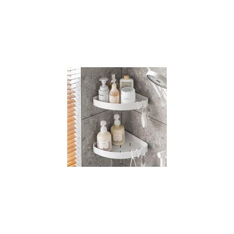 Étagère Douche d'Angle avec Crochets, Sans Perçage, Rangement Organisateur Salle de Bain (Blanc)