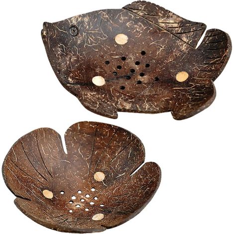 Porte-savon SECFOU , en forme de fleur et poisson , fabriqué à partir coquilles noix coco , lot 2 av (1/5)