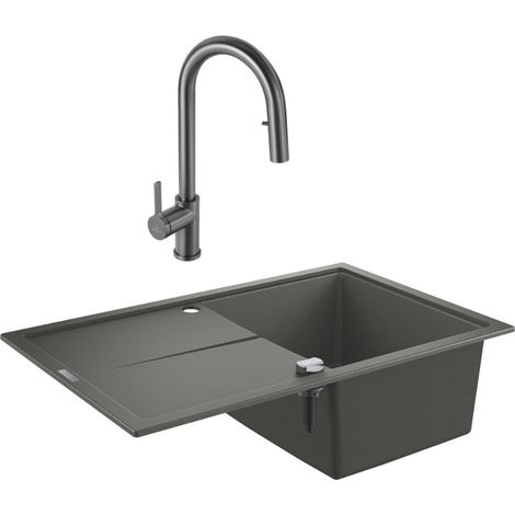 K400 lavello in quarzo composito con sgocciolatoio reversibile 780x500 mm + miscelatore Ceramia Timeless (G31639TML2BGM-SET) (1/5)