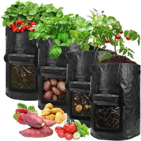 Sacs de plantation, sacs de culture pour pommes de terre, sacs de plantation non tissés avec poignées pour pommes de terre, tomates et fraises (lot de 4)