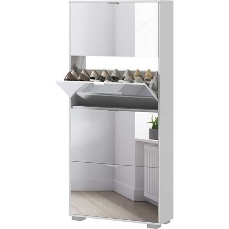 Meuble à chaussures 2 en 1 façades miroir 4 portes abattants, étagères réglables, jusqu'à 24 paires, 76l x 26P x 168H cm (1/5)