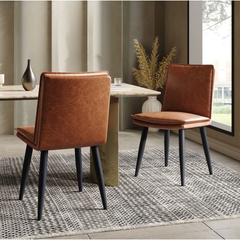 Sillas de comedor lote de 2 en PU marrón, 49 x 57 x 84 cm, con respaldo acolchado HAVRYA (1/5)