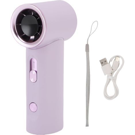 Ventilateur portable à main, 100 vitesses réglables en continu, silencieux, rechargeable, affichage numérique, mini ventilateur de poche haute vitesse pour les voyages et la plage, violet (1/5)