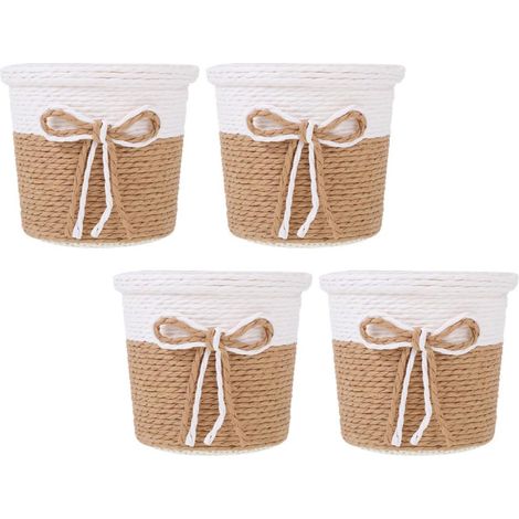 Pots de Fleurs Imperméables en Corde de Papier Lot de 4 Cache-Pots Ronds pour Plantes Vertes Décor Jardin (1/5)