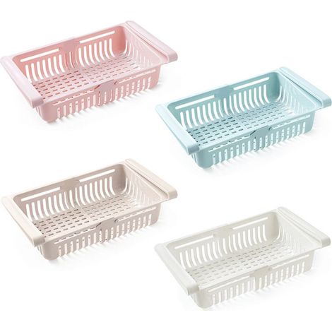 Lot de 4 tiroirs rétractables pour réfrigérateur – EINNENFFER – Plastique PP transparent, ventilés, gain de place, ajustables, rangement fruits, légumes et œufs (1/5)