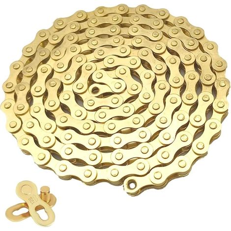 Chaîne de vélo à 12 vitesses, 1/2 x 11/128", 116 maillons, avec connecteur de chaîne de vélo à 12 compartiments (doré) (1/5)