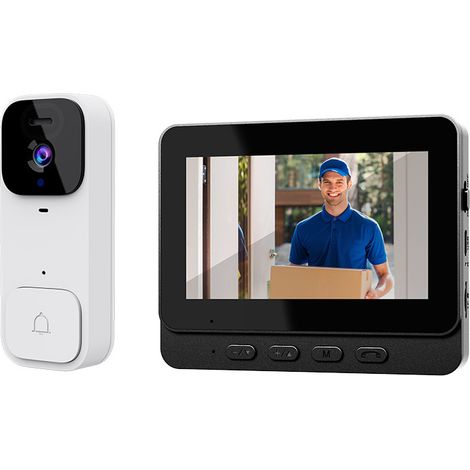 Videocitofono intelligente wireless X7 con schermo HD a colori, fotocamera 1080p, visione notturna, interfono bidirezionale, resistente all’acqua IP65 per porta d’ingresso domestica – Bianco