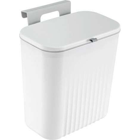 Kitchen Bin 9L Foldable Hanging Trash Bin with Lid Food Waste Caddy Rubbish Dustbin Wall Mounted for Under Sink Under Sink Cupboard Door Kitchen Cabinet Camping Bathroom Bedroom White (1/5)