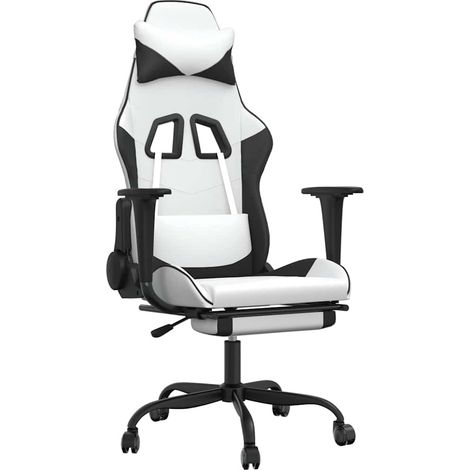 Chaise de jeu,Chaise de bureau de massage avec repose-pied Blanc&Noir Similicuir CFW55487 (1/5)