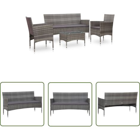 The Living Store 4-tlg. Garten-Lounge-Set mit Auflagen Poly Rattan Grau - Gartenmöbeln - Loungemöbel - Rattanmöbel - Outdoormöbel - Esszimmergarnituren (1/5)