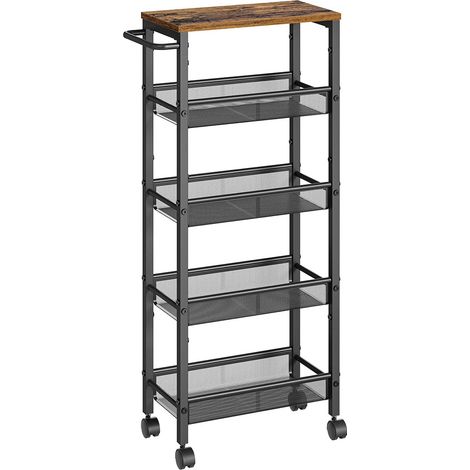 Carrello di servizio ripiano portaoggetti mobile design sottile ruote girevoli a 360° struttura in metallo per cucina soggiorno ufficio marrone 120005287