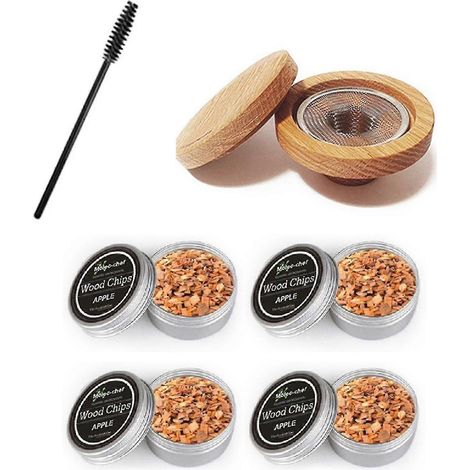 Kit fumoir à cocktails avec copeaux de bois aromatisés, style cheminée. (1/3)