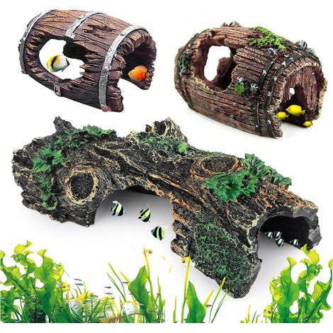 3 Pièces Décoration Aquarium Grain Bois Cachette Aquarium Décoration D'aquarium Sûrs et Non Toxiques, pour Petites Crevettes Poissons Autres Animaux Aquatiques Petite Moyenne Taille (1/5)