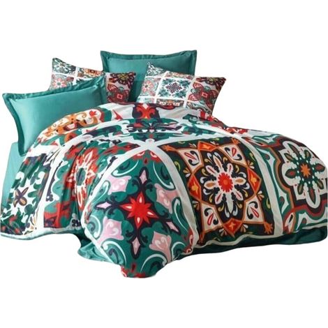 Set di biancheria da letto - 1 copripiumino 220 x 240 cm + 2 federe 60 x 60 cm - 100 % poliestere microsatin - Verde (1/5)