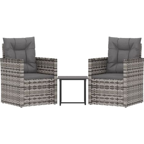 Maison Exclusive - Set Divani da Esterno 3 pz con Cuscini in Polyrattan Grigio (1/5)