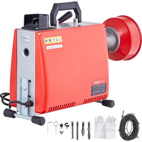 Déboucheur Électrique Canalisation 20 m x 16 mm Machine Nettoyage Tuyaux Alimentation Manuelle 250 W, 7 Coupeurs, 2 Câbles Acier 20 m x 16 mm/4,6 m x 9,5 mm, Contrôle CW/CCW pour Tuyaux 4-10 cm (1/5)