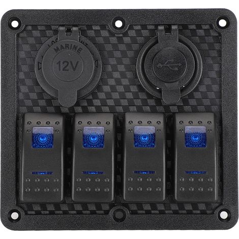 Panneau de commande à bascule à quatre positions 12V/24V, étanche IP65, avec prise allume-cigare et 2 ports USB, adapté aux voitures et aux bateaux. (1/5)