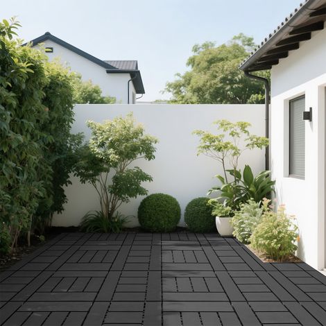 Lot de 44 dalles de terrasse emboîtables 30 x 30 cm, étanches pour l'extérieur – Dalles de sol modulaires en polypropylène pour patio, gris foncé