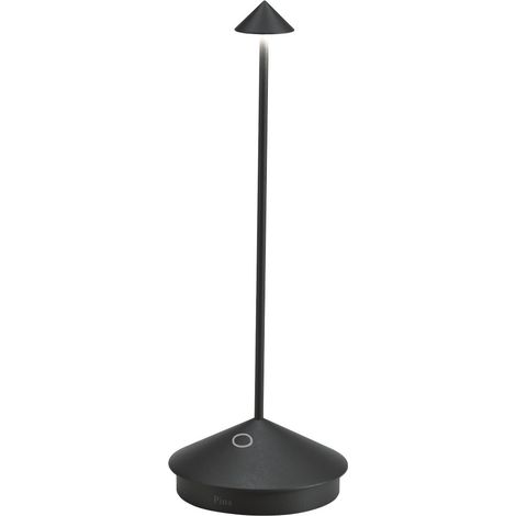 Lampada a led da tavolo Pina Pro Nero Opaco ricaricabile e dimmerabile senza fili Zafferano 2200-2700-3000K IP54 Batteria da 12h