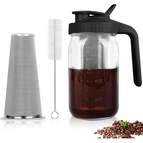 Cafetière à infusion à froid 1,8 L Verre et acier inoxydable Filtre 160 microns Pour café et thé Noir (1/5)
