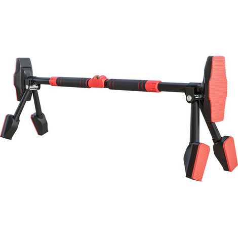 Barre de traction réglable de 80 à 110 cm, barre de porte niveau intégré, structure triangulaire, jusqu\'à 225 kg, noir (1/5)