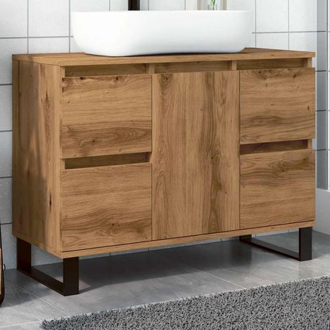Vidaxl – Meuble sous vasque simple 80x33x60 cm – Bois d'ingénierie – Grand espace de rangement – Pieds en fer pour style industriel