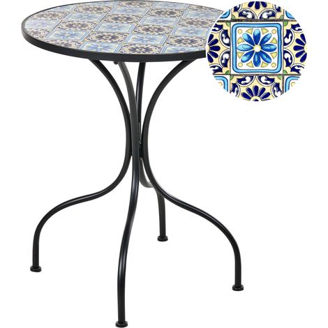 Mesa de balcón bistró para exteriores estilo vintage tablero con efecto mosaico y estructura de hierro negro Aggius (1/5)