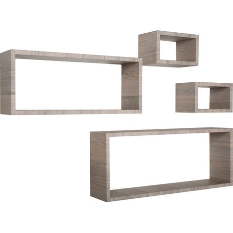 Set 3 Mensole Cubo da Parete Quadrato e Rettangolare in Fibra di Legno Merlino Rovere Moka (1/5)