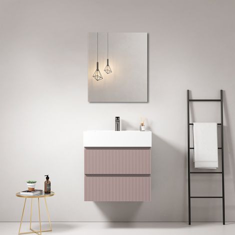 Mobile bagno sospeso cannettato 60 cm Rosa Retro Lavabo in Resina Specchio Quadro - Fiji Paint (1/4)