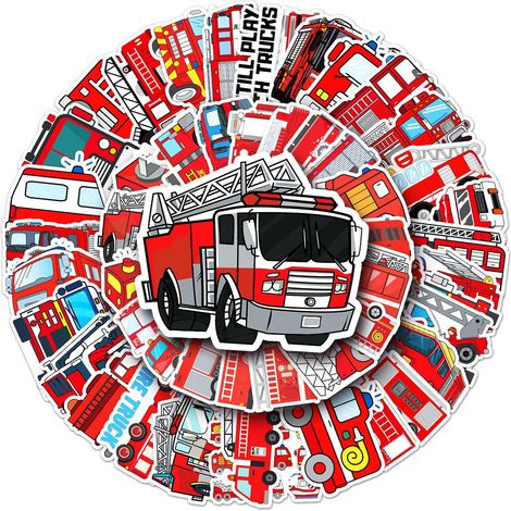 Autocollant Camion De Pompiers - PVC Étanche Réutilisable - Pour Valise Bouteille Ordinateur Portable - Lot De 100 (1/5)