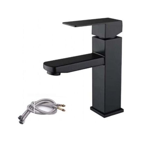 Mitigeur lavabo noir acier inoxidable levier unique eau chaude et froide avec tuyaux inclus robinet lavabo noir mitigeur salle de bain noir (1/4)