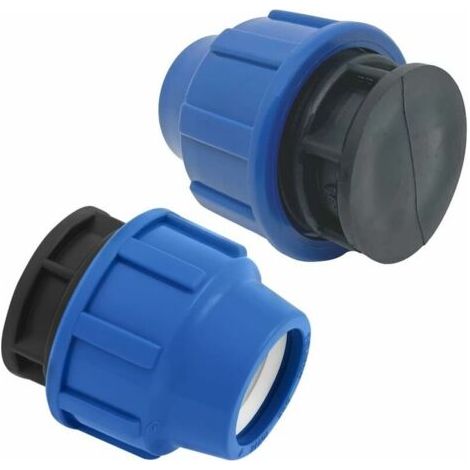 Raccords de tuyau d’eau-2 pièces – Bouchon 32 mm – Raccord de plomberie de compression PN16 - Stop de 25mm – connecteur compatible avec tuyaux en polyéthylène PE 80 et PE100