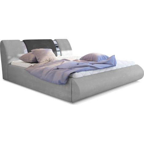 Lit coffre 180x200 tissu gris clair-foncé et métal chromé Flavien (1/4)