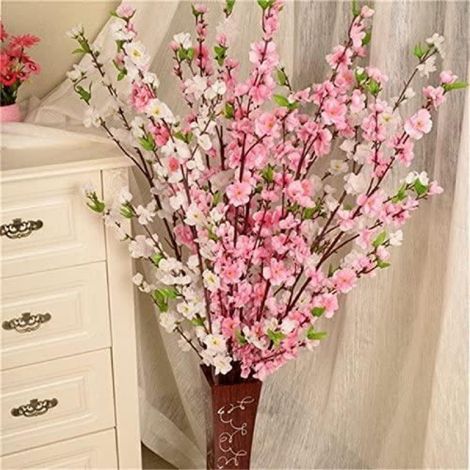 10pcs Fleurs de cerisier artificielle, fleurs de pêcher de printemps, arrangements de fleurs artificielles pour décoration de (1/3)