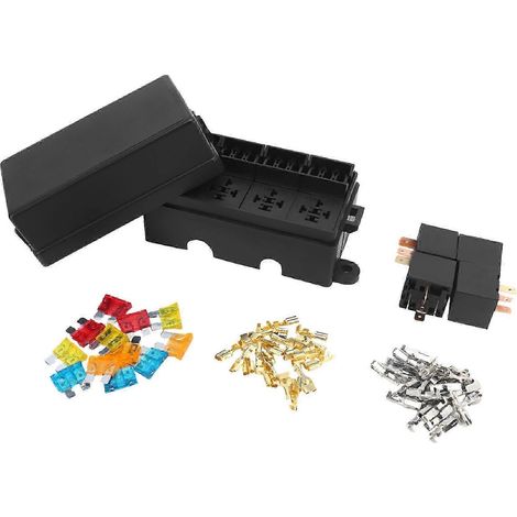 Boîte porte-fusibles à lames à 12 voies avec cosses à fourche et 4 fusibles, relais 4 broches 12 V 80 A pour voiture, camion, remorque et bateau (1/5)